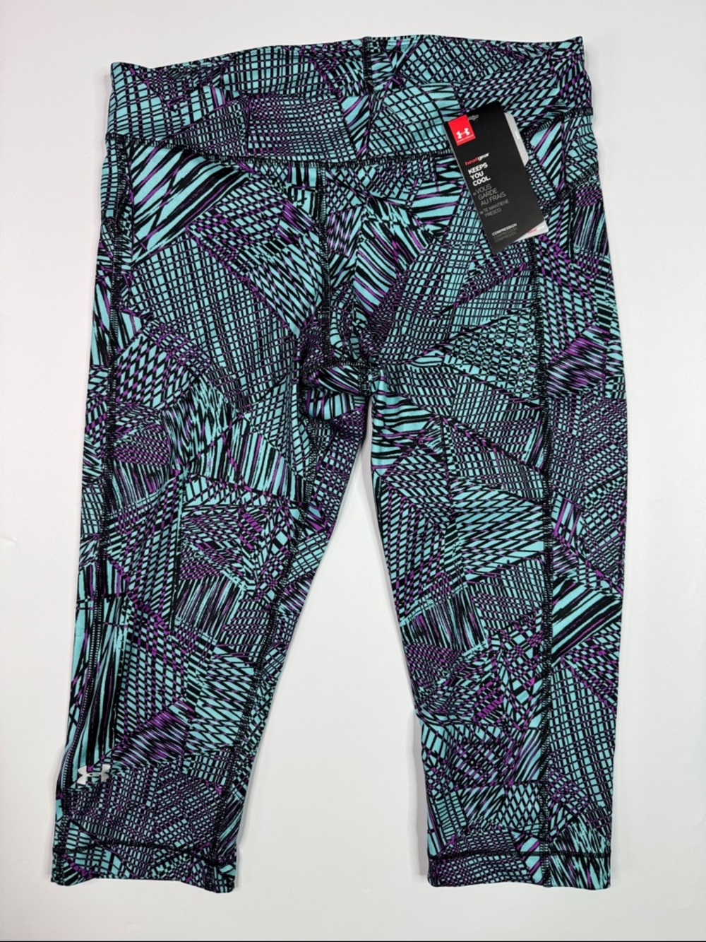 Under Armour HeatGear Green Purple Compression Capri Leggings NWT Large